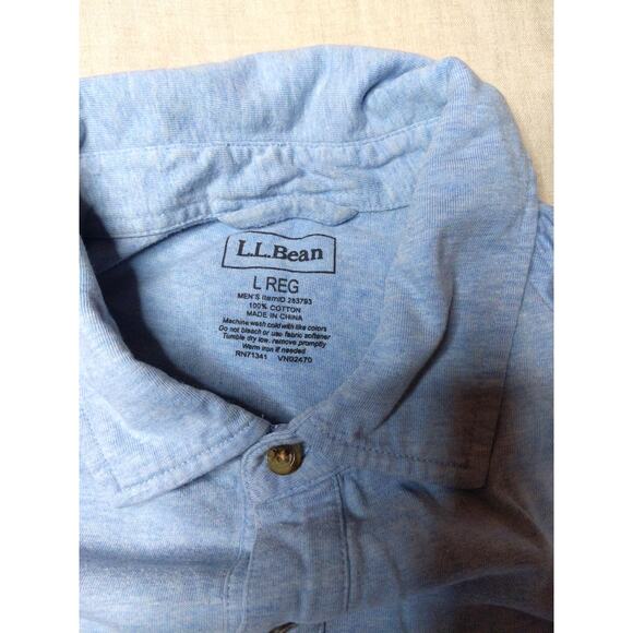 L.L.BEAN Men's Light Blue Cotton Polo Shirt Size Large Preppy Coastal Classic - Picture 3 of 6